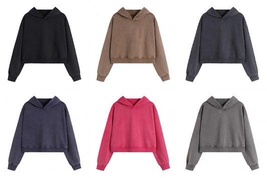 400GSM Women Washed Drop shoulder Cropped Pullover Hoodie