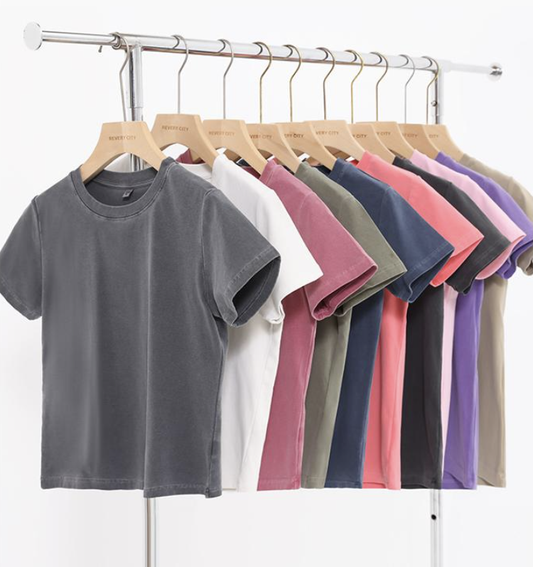 240GSM Women Distressed Snow Washed Cropped Tee