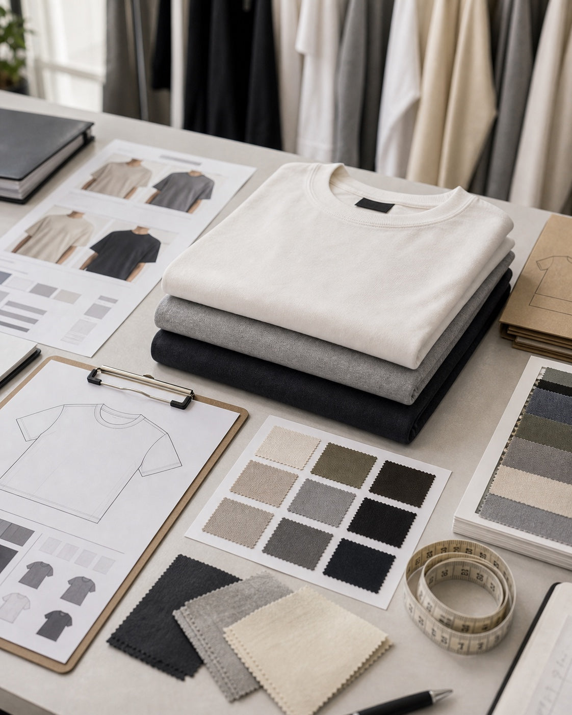 Capsule collection planning table built around one core blank T-shirt style