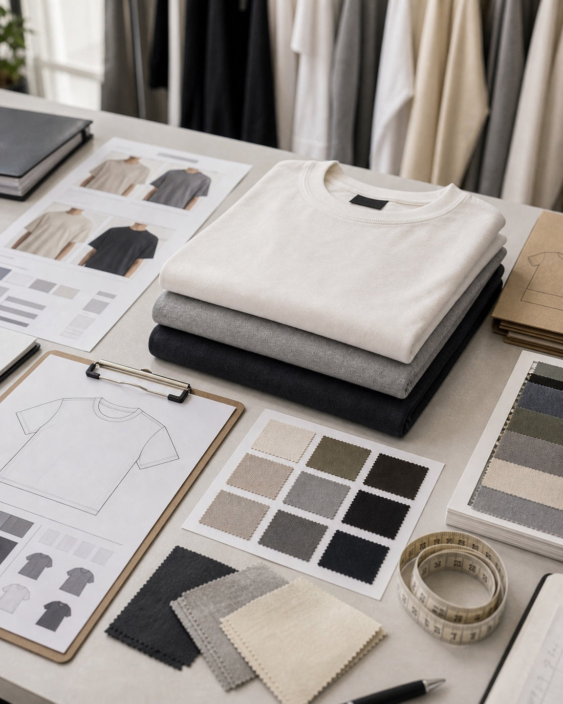 Streetwear collection board used to prepare a Brandboom line sheet for blank apparel buyers