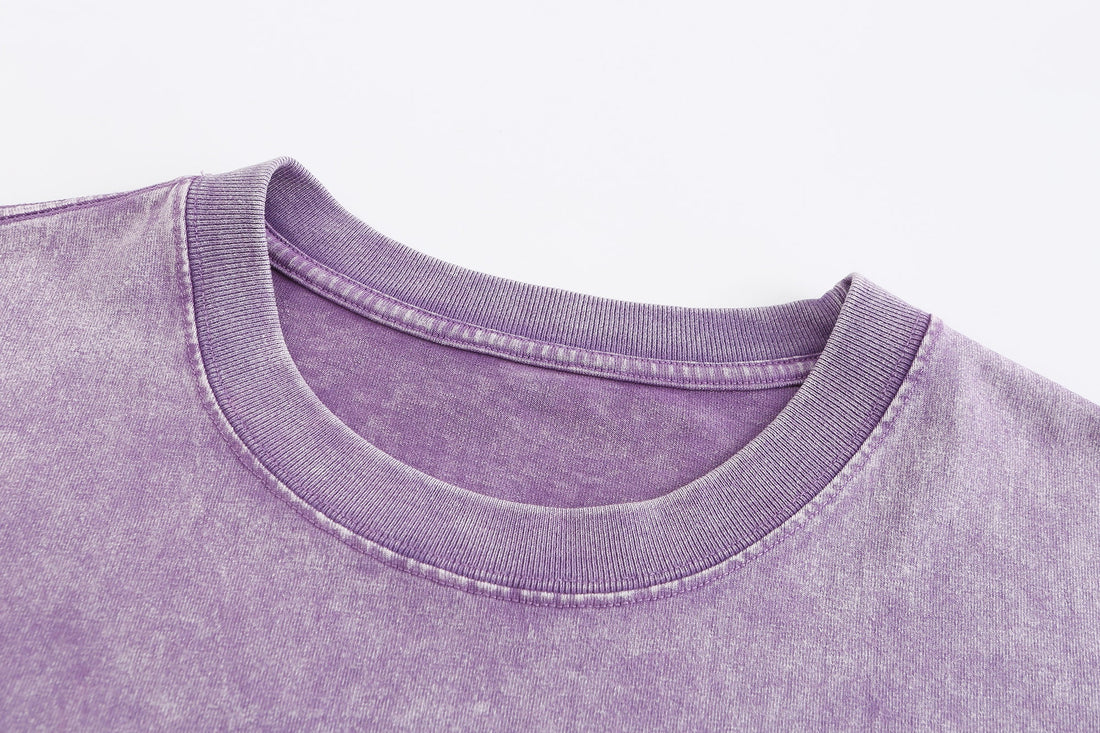 Navy vintage washed T-shirt collar detail showing rib texture and neckline finish