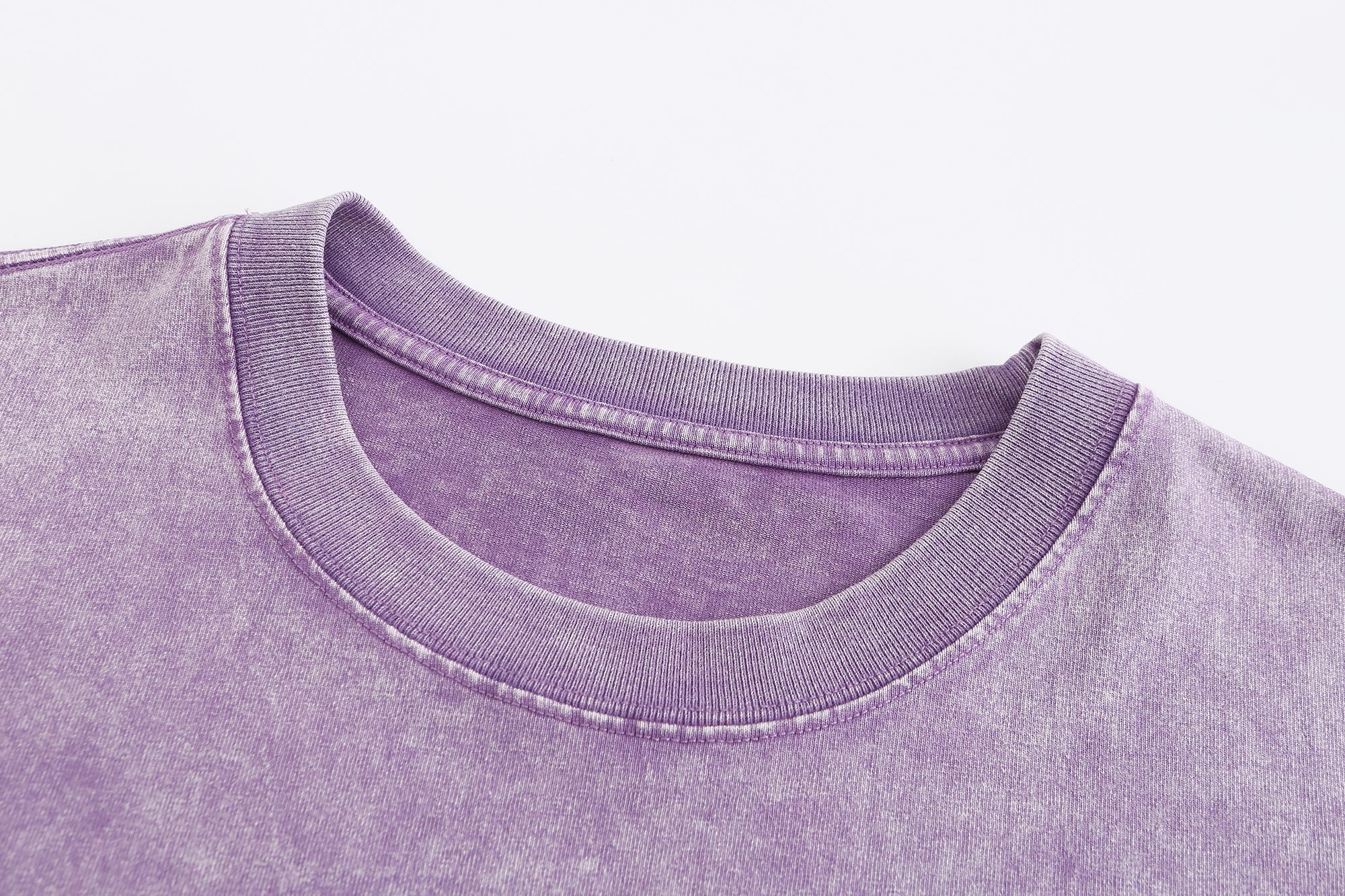 230GSM Vintage Snow Washed Tee - Purple Fabric, Stitching and Construction - Detail View