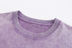 200GSM Vintage Snow Washed Tee - Purple Fabric, Stitching and Construction - Detail View