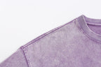 200GSM Vintage Snow Washed Tee - Purple Fabric, Stitching and Construction - Detail View