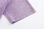 200GSM Vintage Snow Washed Tee - Purple Fabric, Stitching and Construction - Detail View