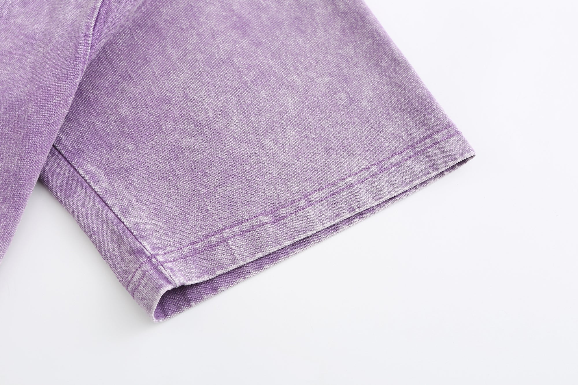 200GSM Vintage Snow Washed Tee - Purple Fabric, Stitching and Construction - Detail View