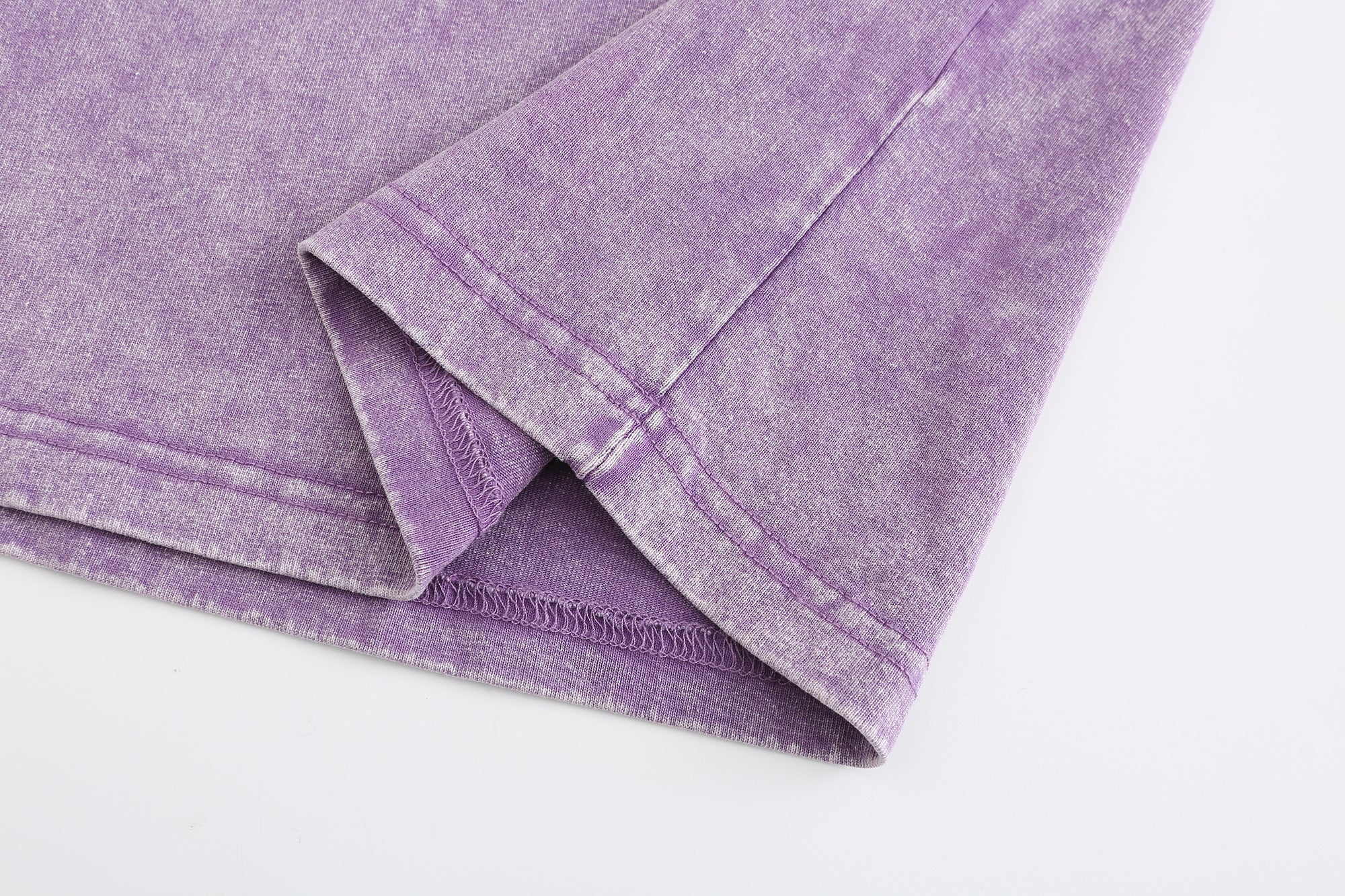 230GSM Vintage Snow Washed Tee - Purple Fabric, Stitching and Construction - Detail View