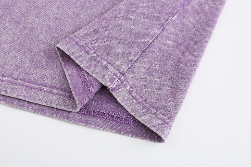 200GSM Vintage Snow Washed Tee - Purple Fabric, Stitching and Construction - Detail View