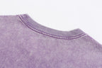 200GSM Vintage Snow Washed Tee - Purple Fabric, Stitching and Construction - Detail View