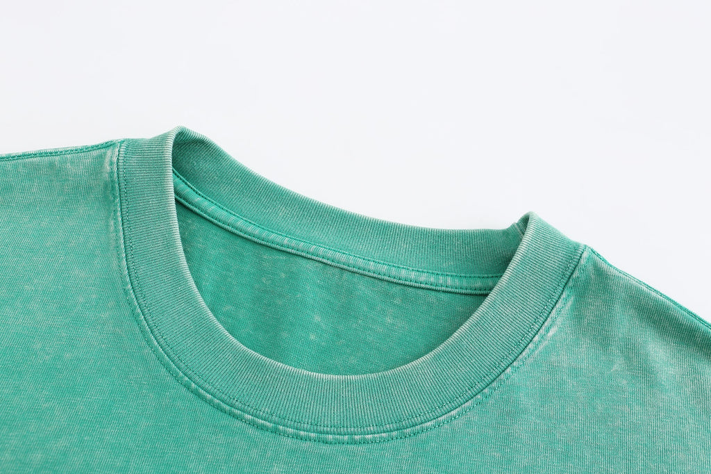 200GSM Vintage Snow Washed Tee - Seafoam Green Fabric, Stitching and Construction - Detail View