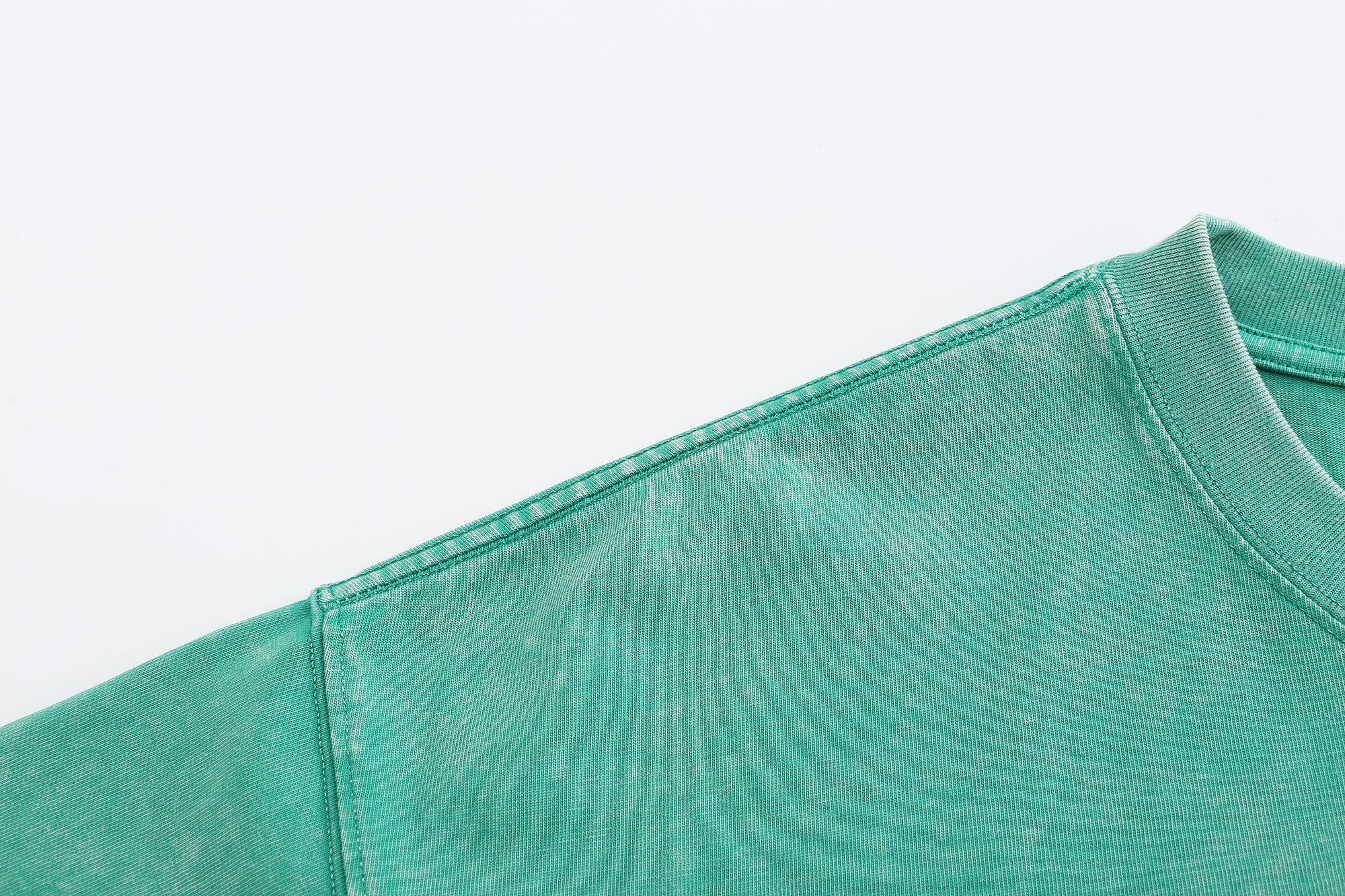 230GSM Vintage Snow Washed Tee - Seafoam Green Fabric, Stitching and Construction - Detail View