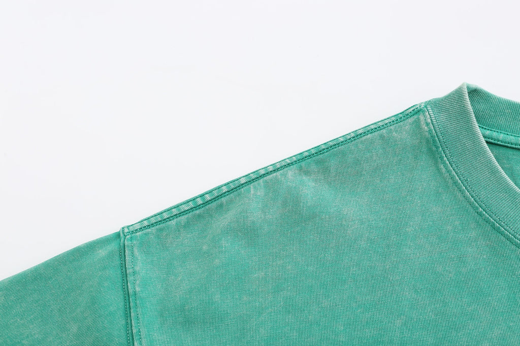 200GSM Vintage Snow Washed Tee - Seafoam Green Fabric, Stitching and Construction - Detail View