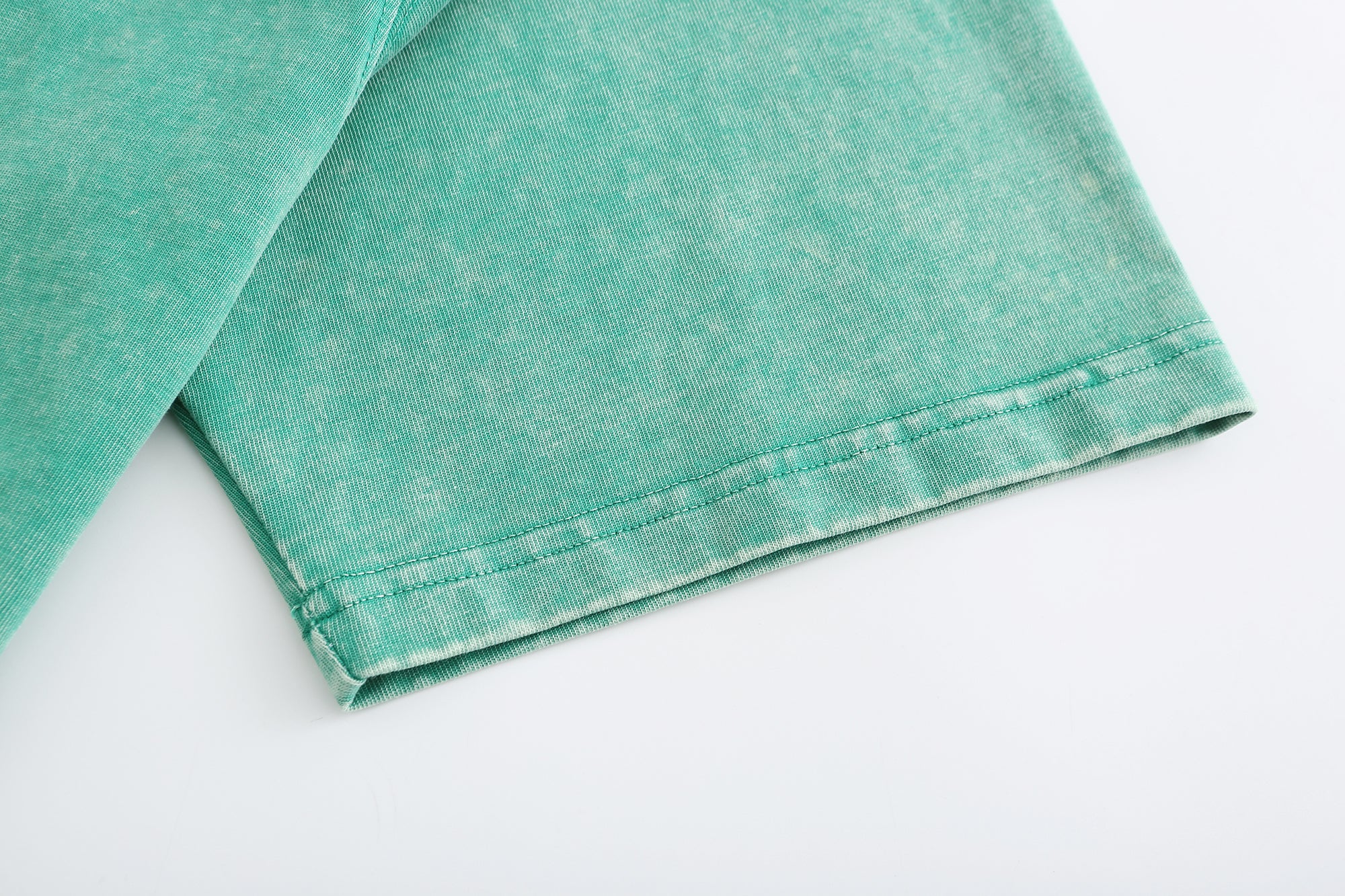 230GSM Vintage Snow Washed Tee - Seafoam Green Fabric, Stitching and Construction - Detail View