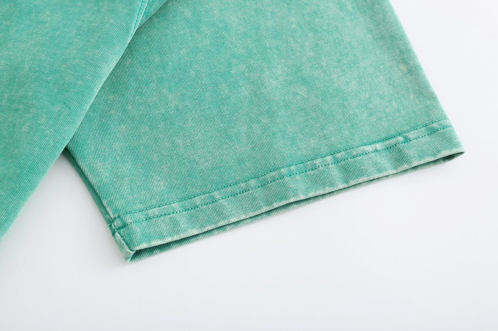 200GSM Vintage Snow Washed Tee - Seafoam Green Fabric, Stitching and Construction - Detail View