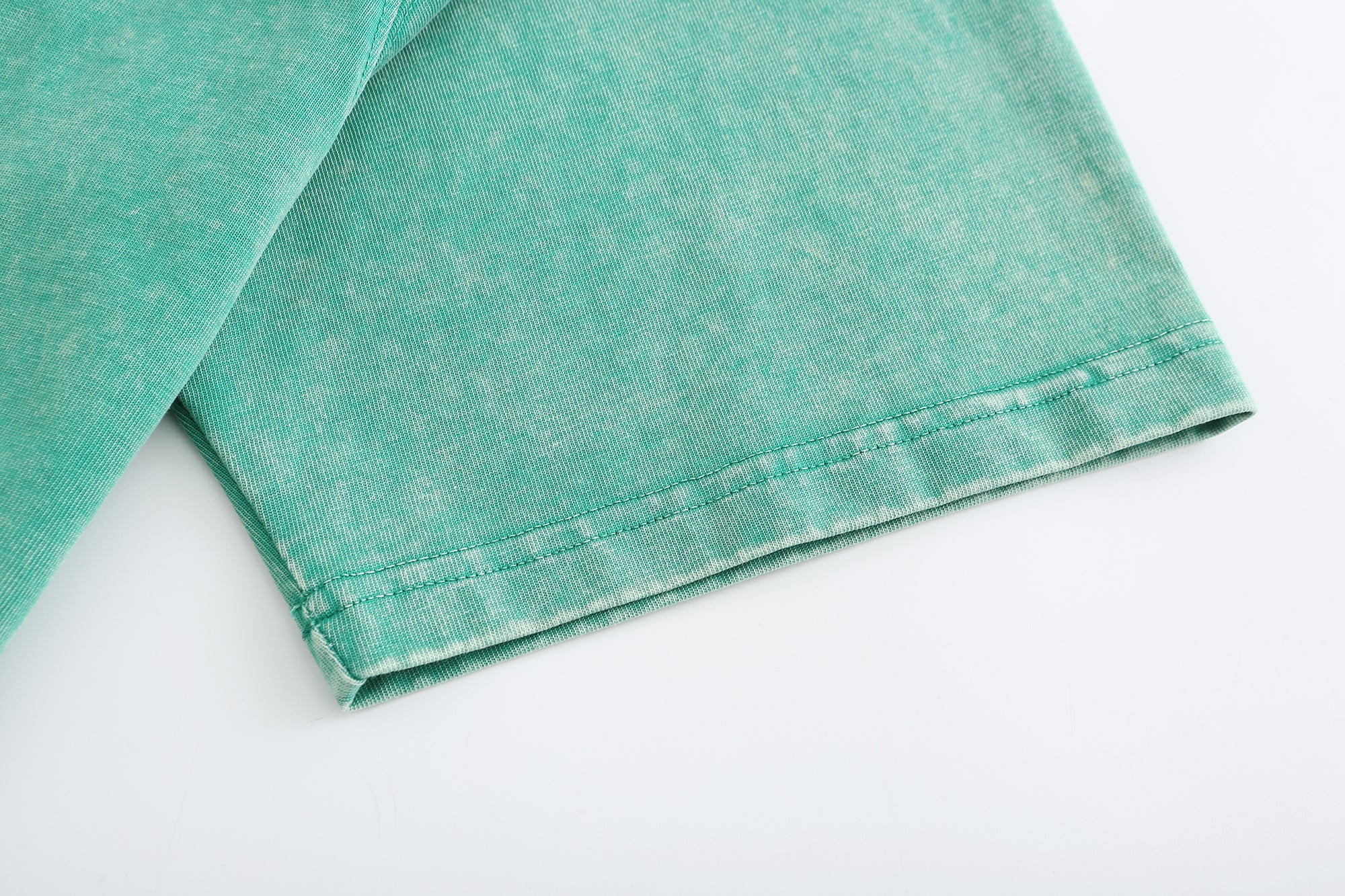 200GSM Vintage Snow Washed Tee - Seafoam Green Fabric, Stitching and Construction - Detail View