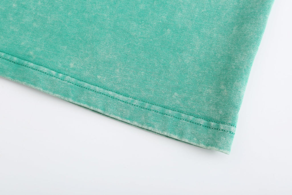 200GSM Vintage Snow Washed Tee - Seafoam Green Fabric, Stitching and Construction - Detail View