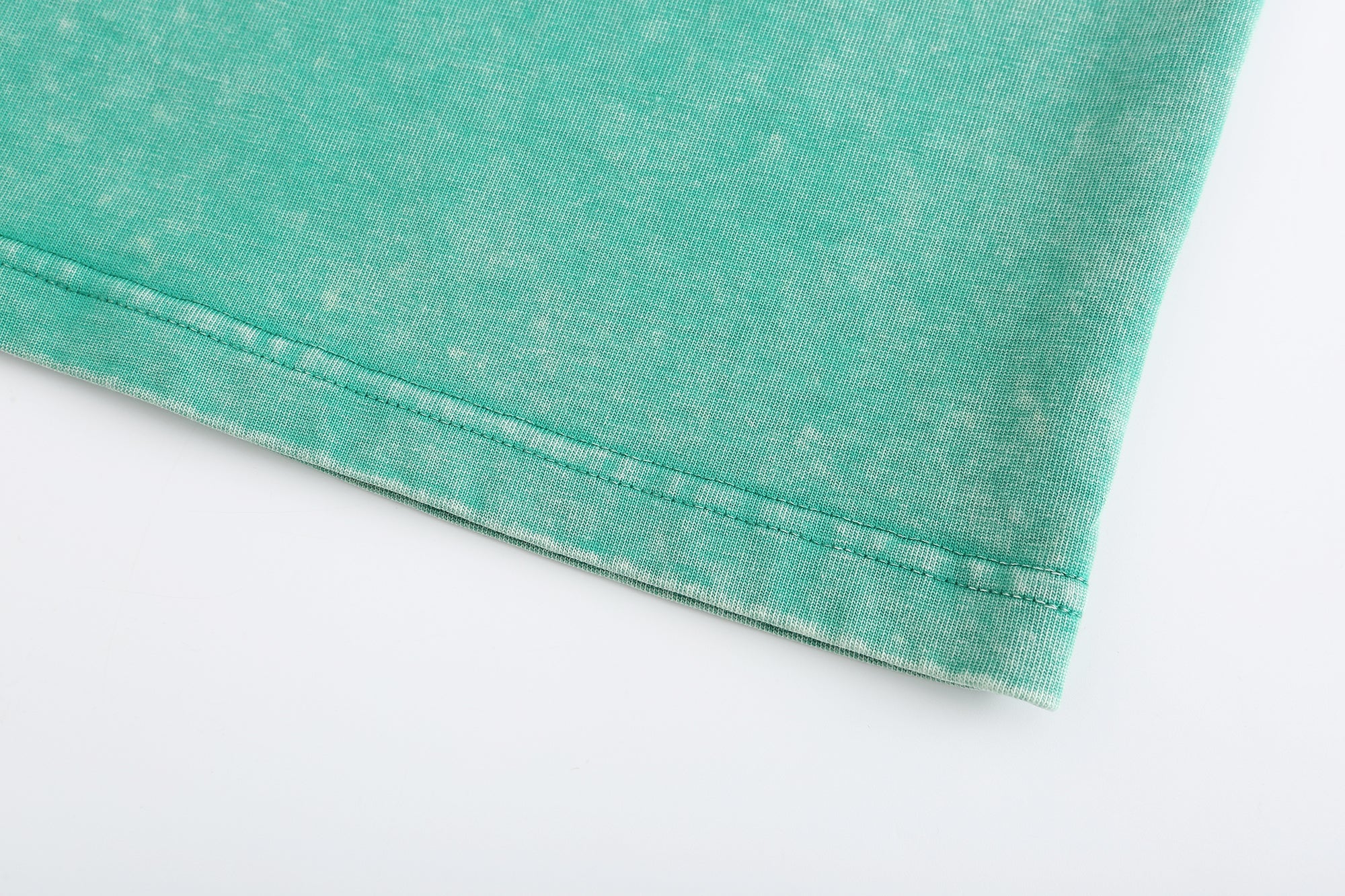 200GSM Vintage Snow Washed Tee - Seafoam Green Fabric, Stitching and Construction - Detail View