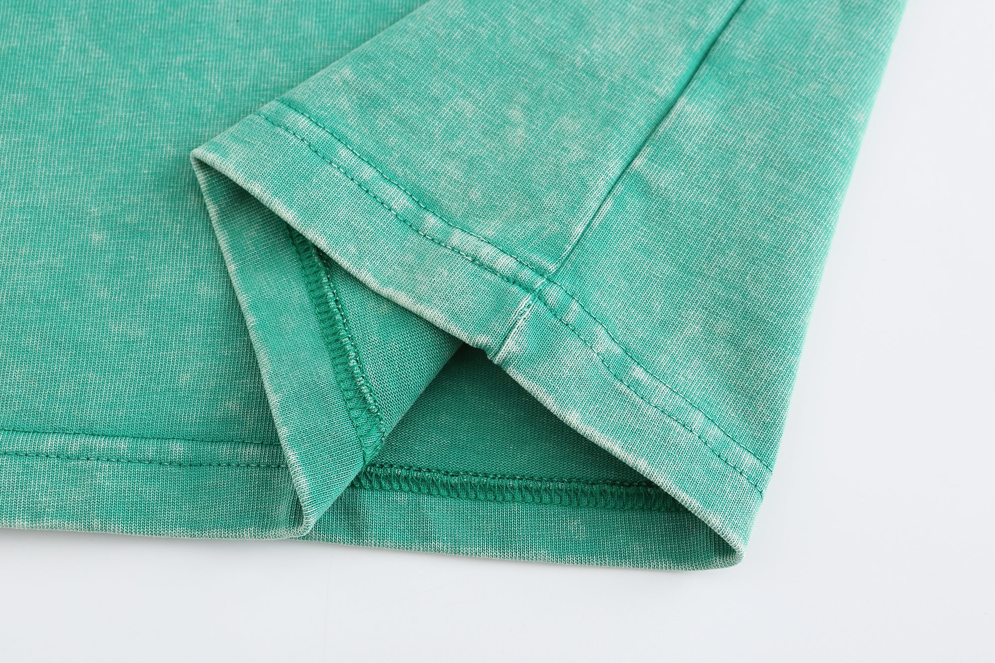 230GSM Vintage Snow Washed Tee - Seafoam Green Fabric, Stitching and Construction - Detail View