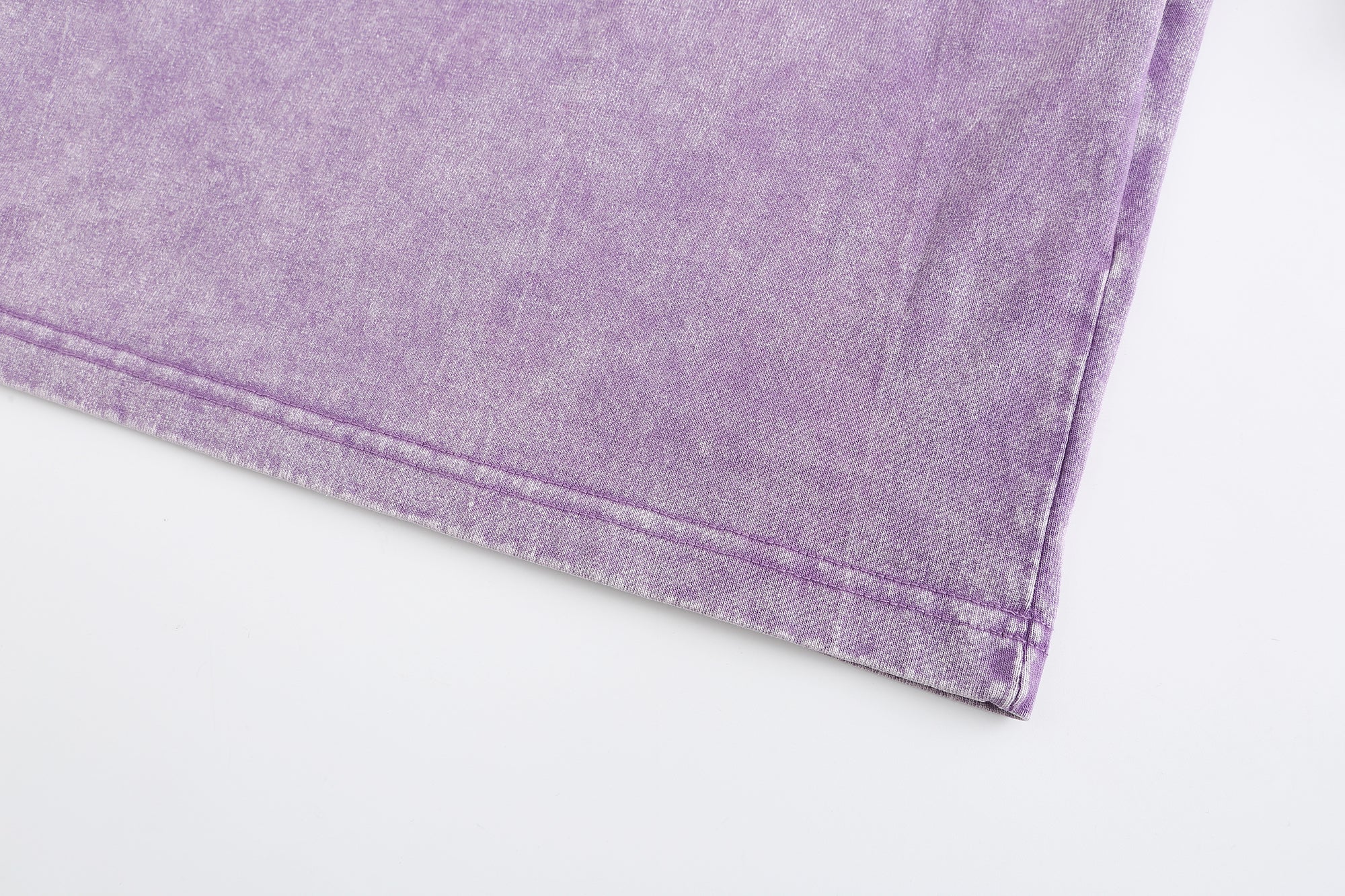 230GSM Vintage Snow Washed Tee - Purple Fabric, Stitching and Construction - Detail View
