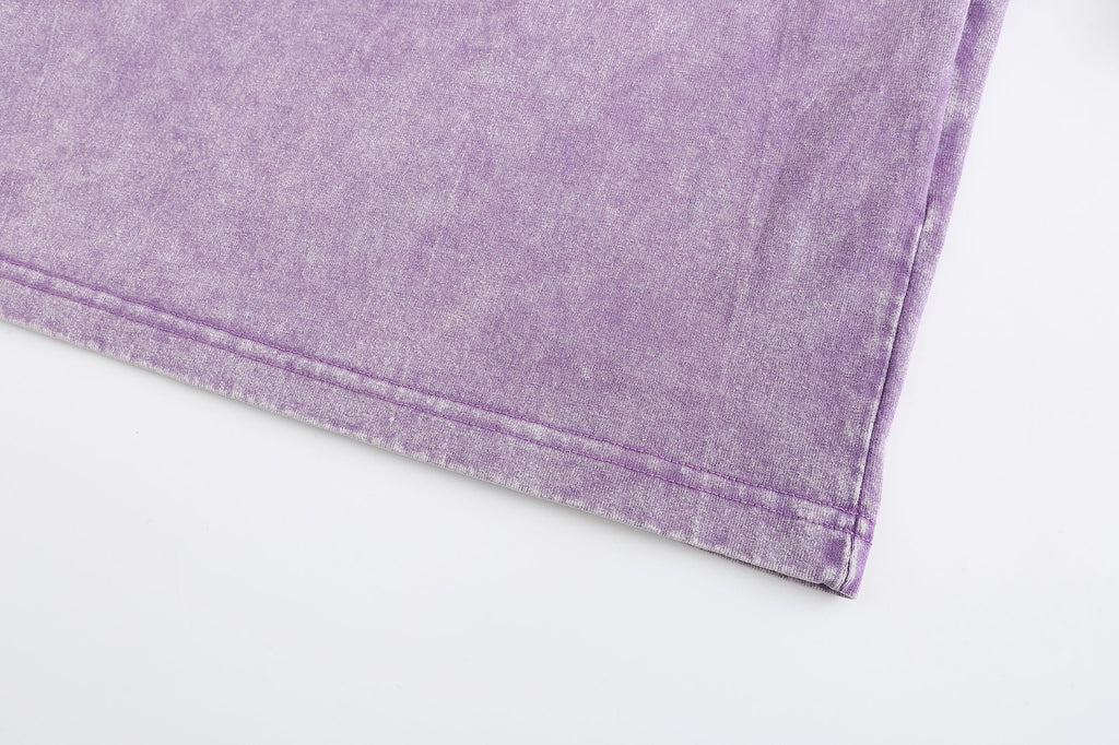 200GSM Vintage Snow Washed Tee - Purple Fabric, Stitching and Construction - Detail View