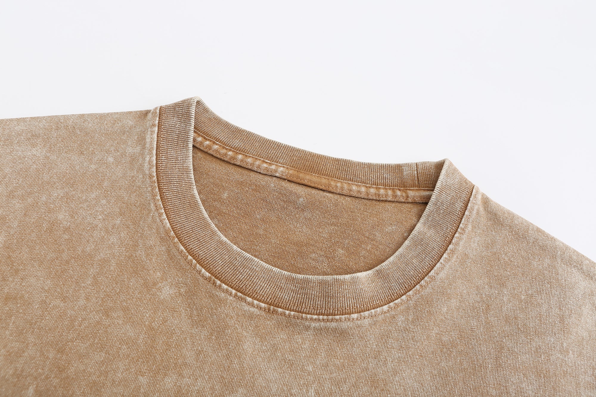 230GSM Vintage Snow Washed Tee - Almond Fabric, Stitching and Construction - Detail View