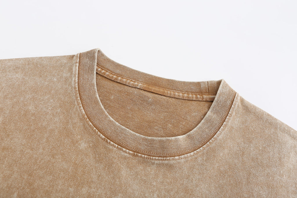 200GSM Vintage Snow Washed Tee - Almond Fabric, Stitching and Construction - Detail View