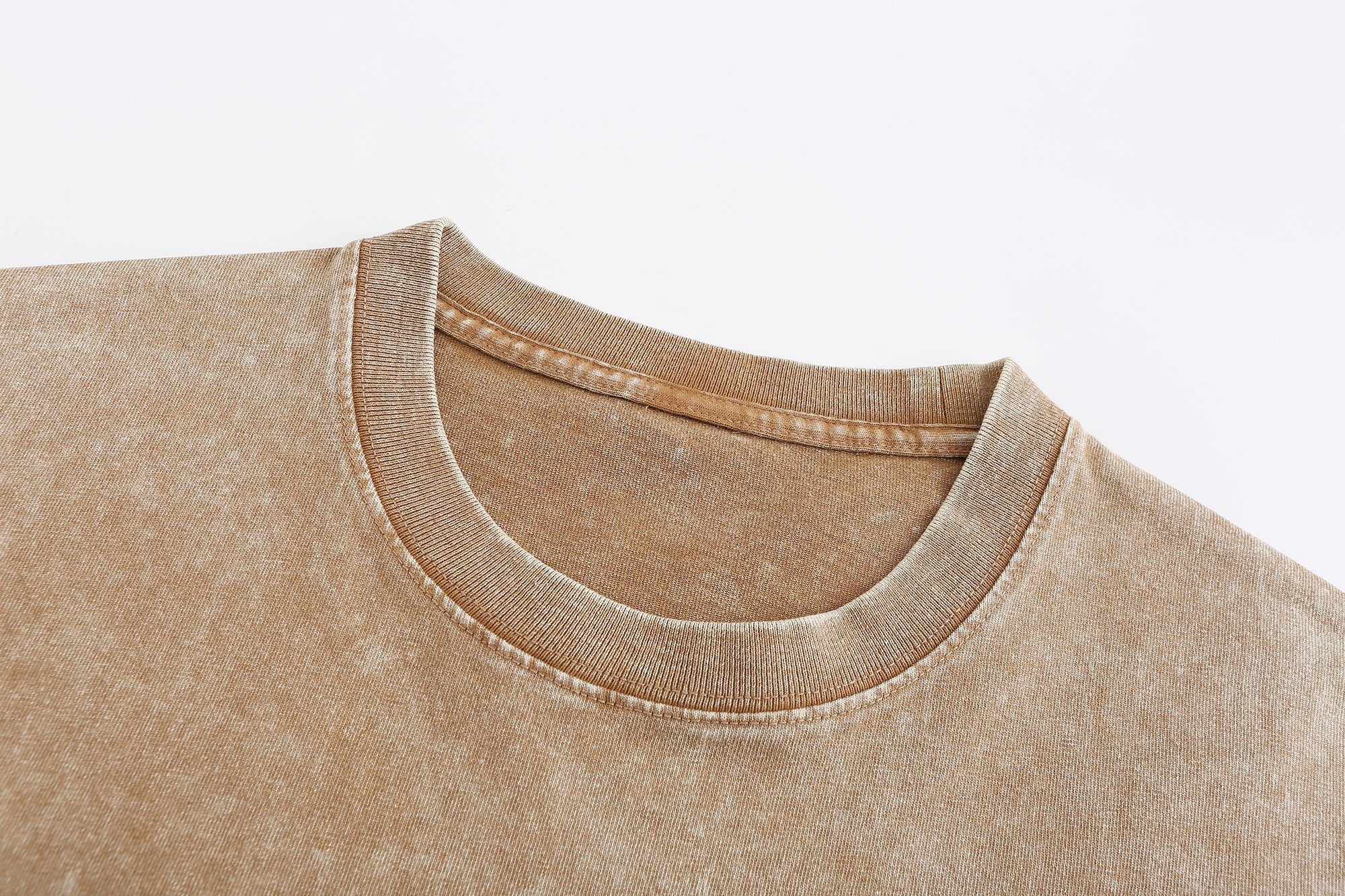 200GSM Vintage Snow Washed Tee - Almond Fabric, Stitching and Construction - Detail View