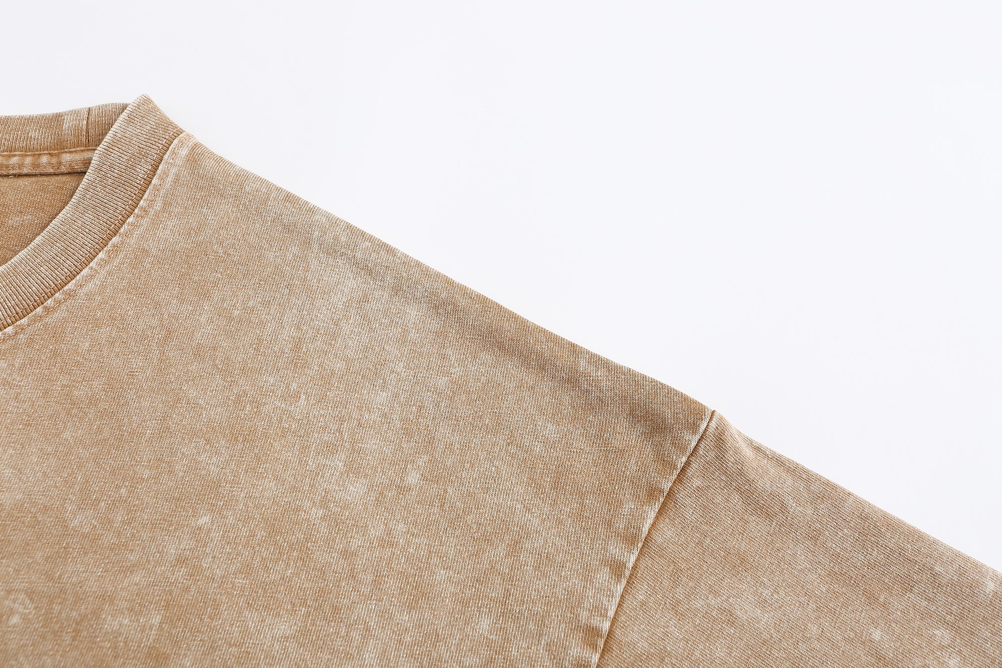 230GSM Vintage Snow Washed Tee - Almond Fabric, Stitching and Construction - Detail View