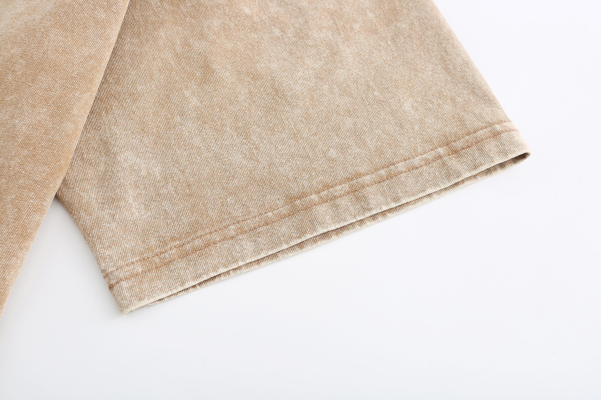 230GSM Vintage Snow Washed Tee - Almond Fabric, Stitching and Construction - Detail View