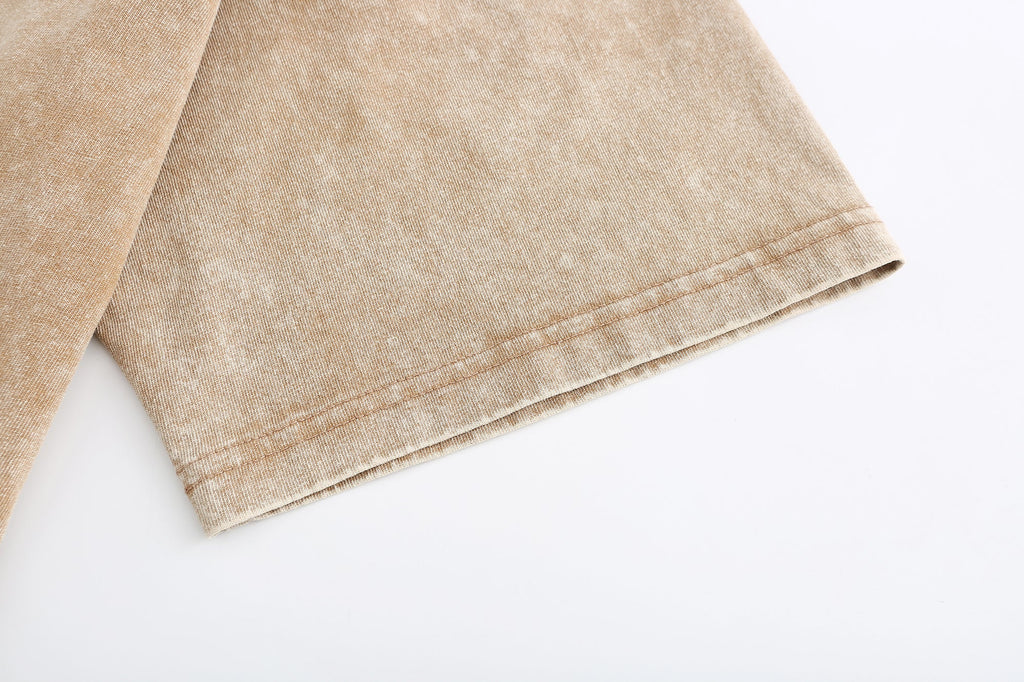200GSM Vintage Snow Washed Tee - Almond Fabric, Stitching and Construction - Detail View