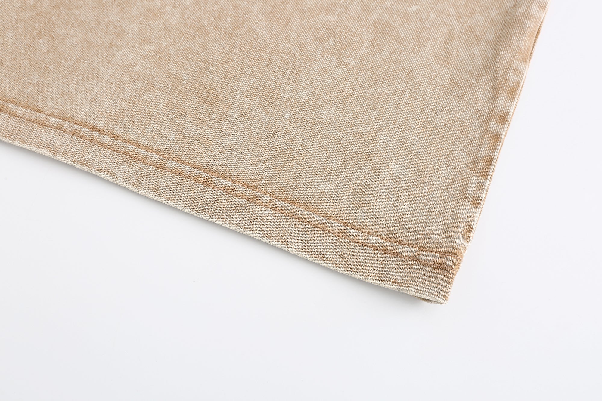 200GSM Vintage Snow Washed Tee - Almond Fabric, Stitching and Construction - Detail View