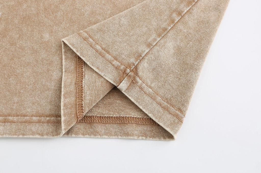 200GSM Vintage Snow Washed Tee - Almond Fabric, Stitching and Construction - Detail View