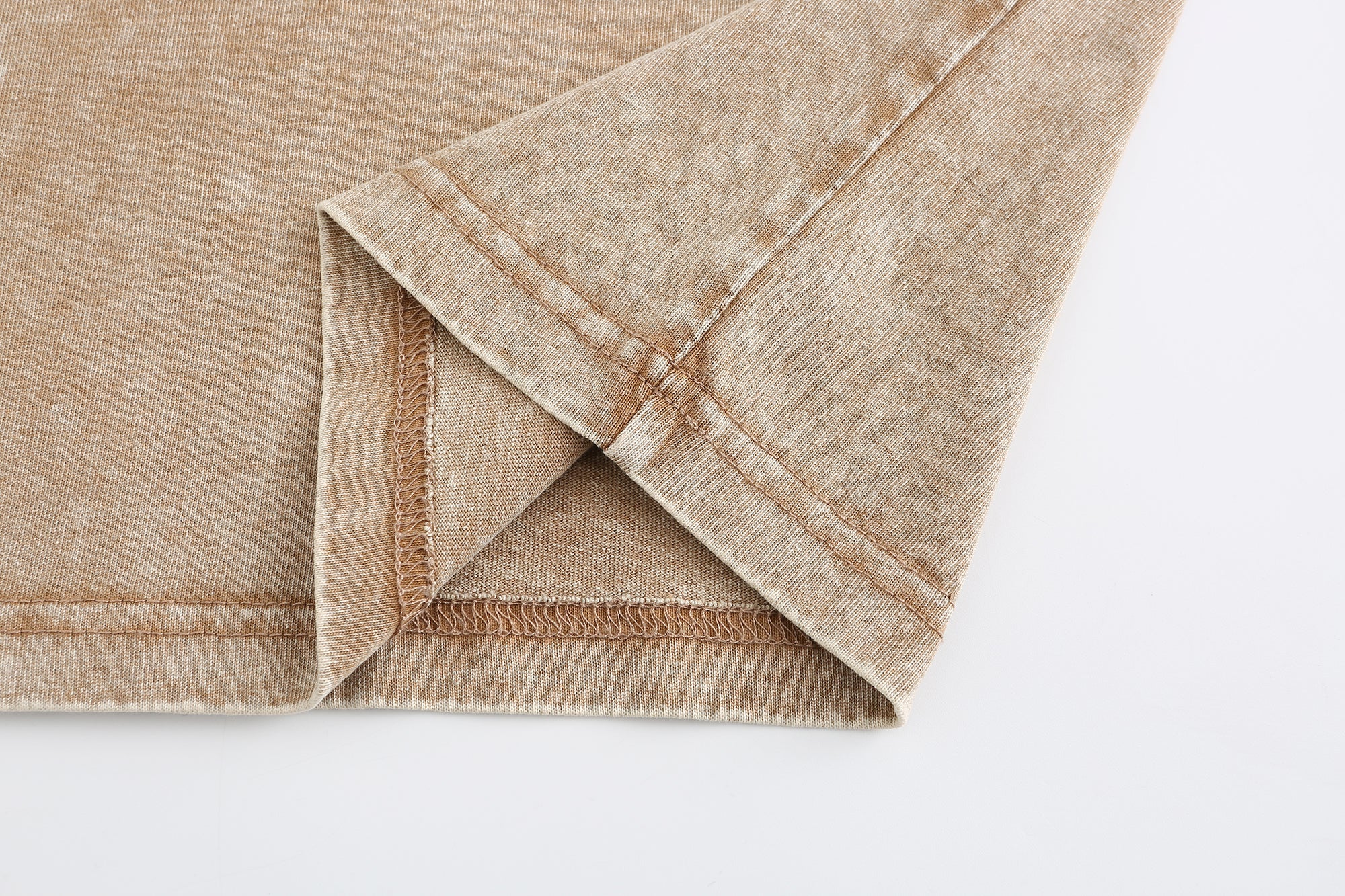 200GSM Vintage Snow Washed Tee - Almond Fabric, Stitching and Construction - Detail View