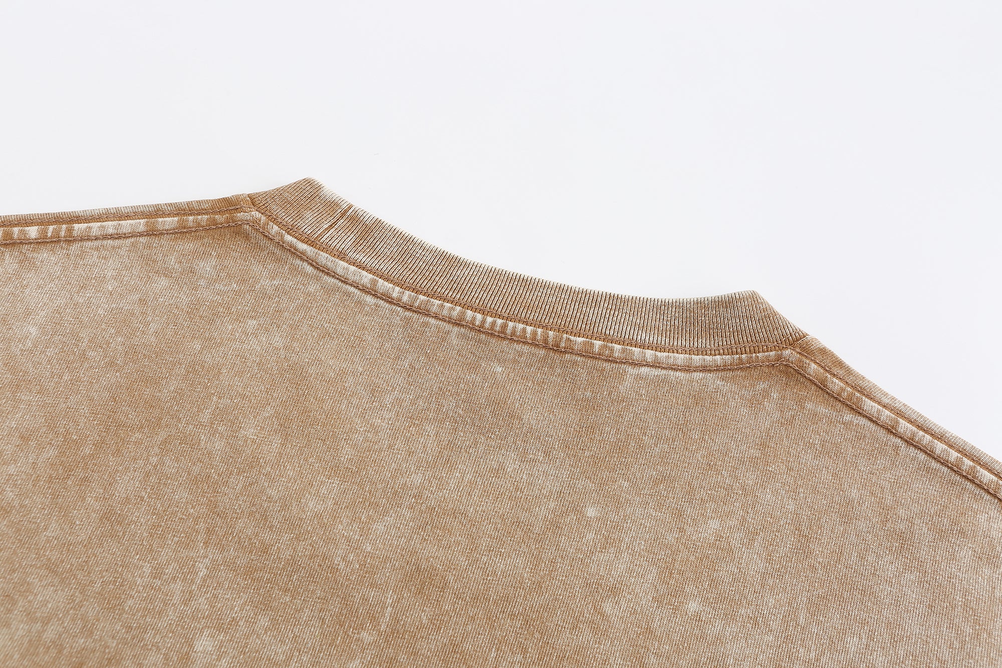 230GSM Vintage Snow Washed Tee - Almond Fabric, Stitching and Construction - Detail View