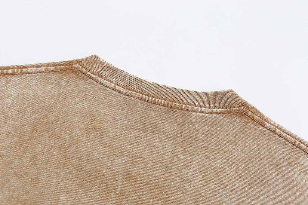 200GSM Vintage Snow Washed Tee - Almond Fabric, Stitching and Construction - Detail View