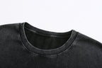 200GSM Vintage Snow Washed Tee - Black Fabric, Stitching and Construction - Detail View