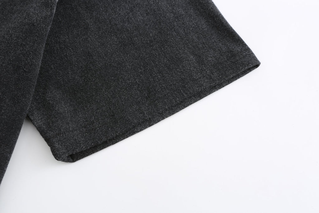 200GSM Vintage Snow Washed Tee - Black Fabric, Stitching and Construction - Detail View