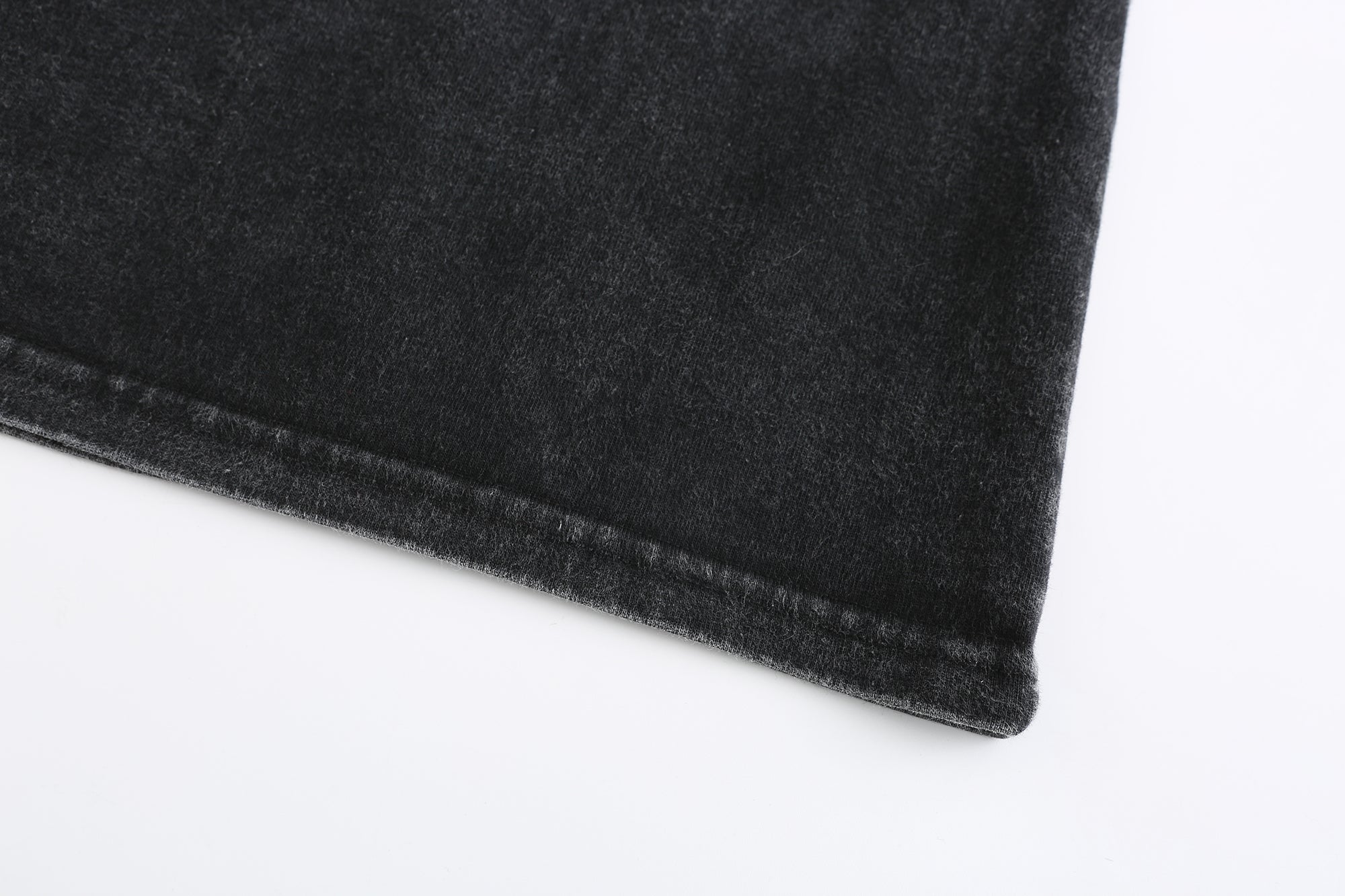 230GSM Vintage Snow Washed Tee - Black Fabric, Stitching and Construction - Detail View