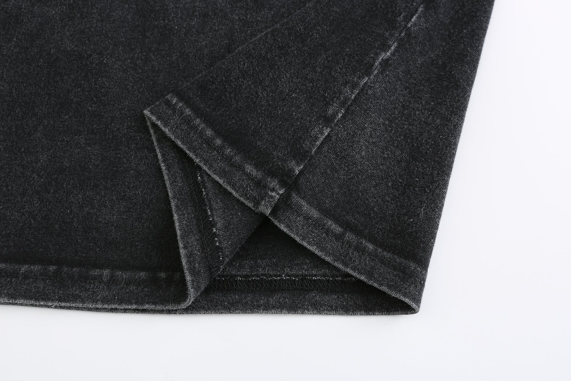 230GSM Vintage Snow Washed Tee - Black Fabric, Stitching and Construction - Detail View