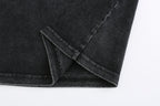 200GSM Vintage Snow Washed Tee - Black Fabric, Stitching and Construction - Detail View