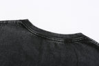 200GSM Vintage Snow Washed Tee - Black Fabric, Stitching and Construction - Detail View