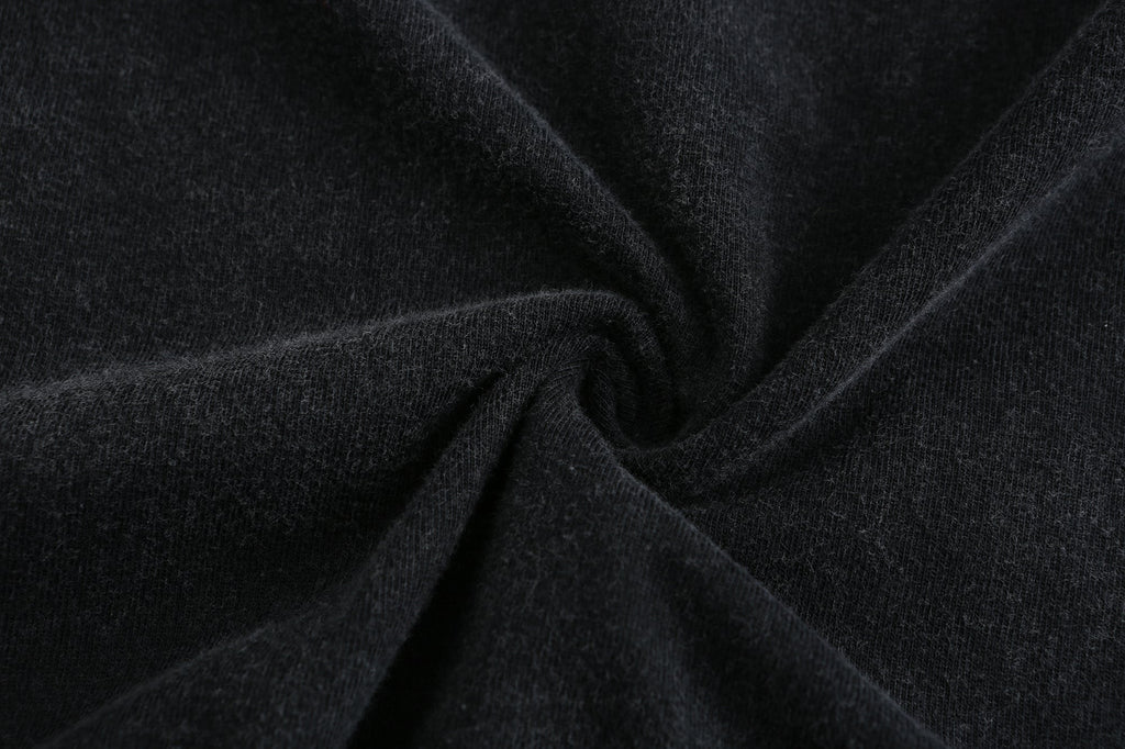 200GSM Vintage Snow Washed Tee - Black Fabric, Stitching and Construction - Detail View