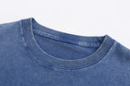 200GSM Vintage Snow Washed Tee - Steel Blue Fabric, Stitching and Construction - Detail View