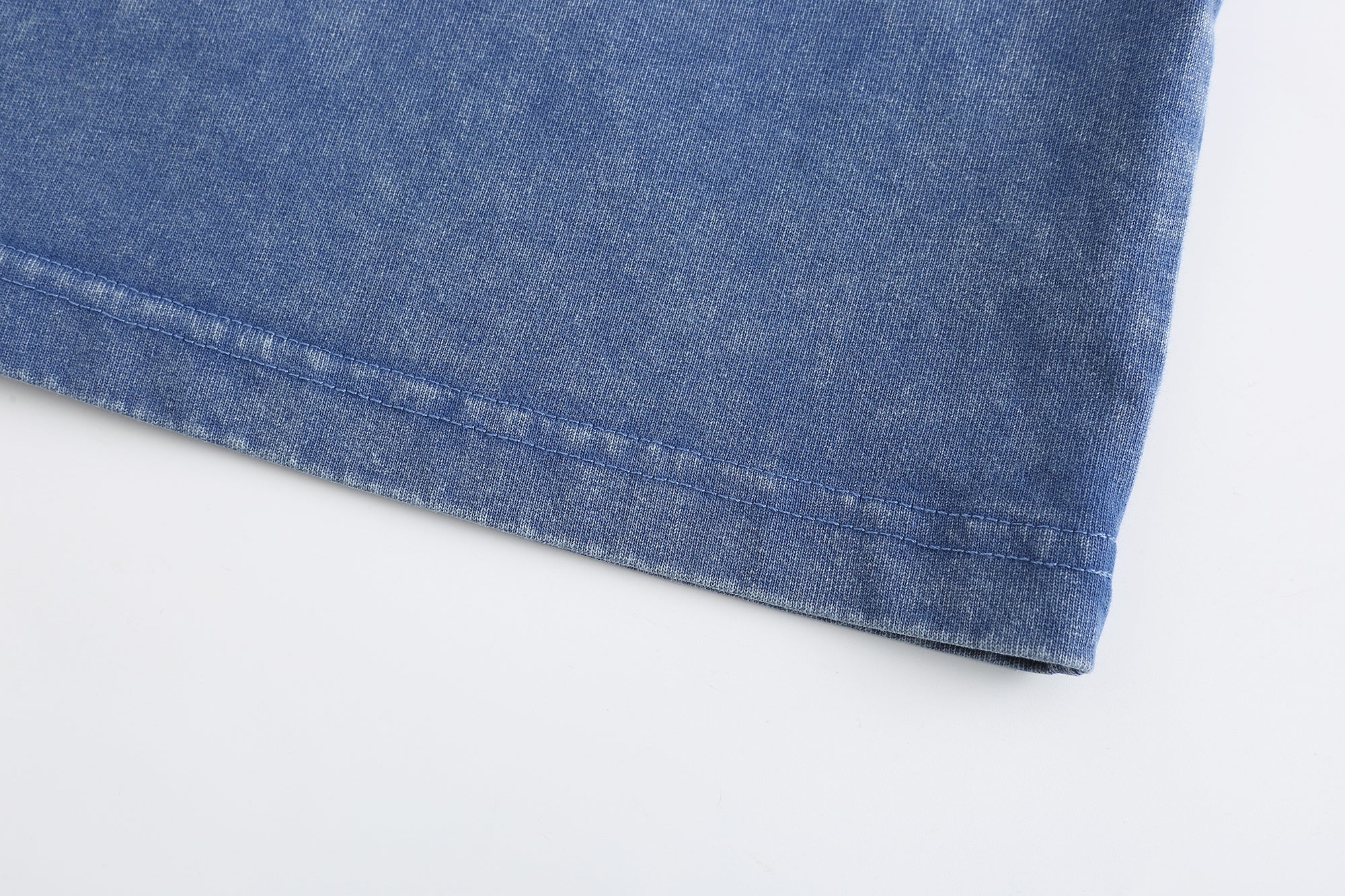 230GSM Vintage Snow Washed Tee - Steel Blue Fabric, Stitching and Construction - Detail View