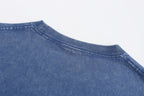 200GSM Vintage Snow Washed Tee - Steel Blue Fabric, Stitching and Construction - Detail View