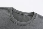 200GSM Vintage Snow Washed Tee - Gray Fabric, Stitching and Construction - Detail View