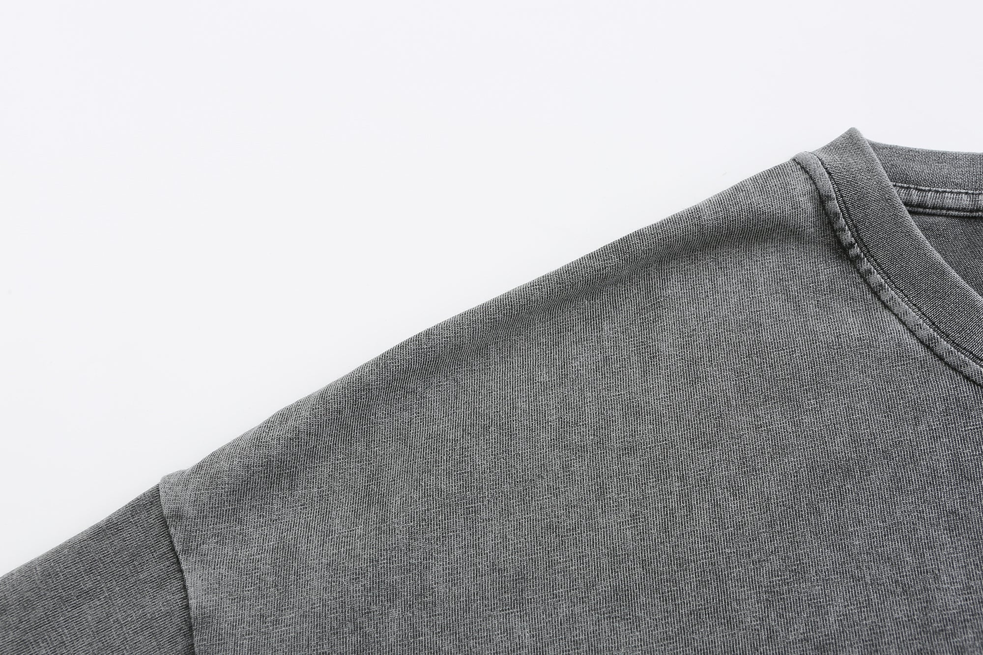 230GSM Vintage Snow Washed Tee - Gray Fabric, Stitching and Construction - Detail View