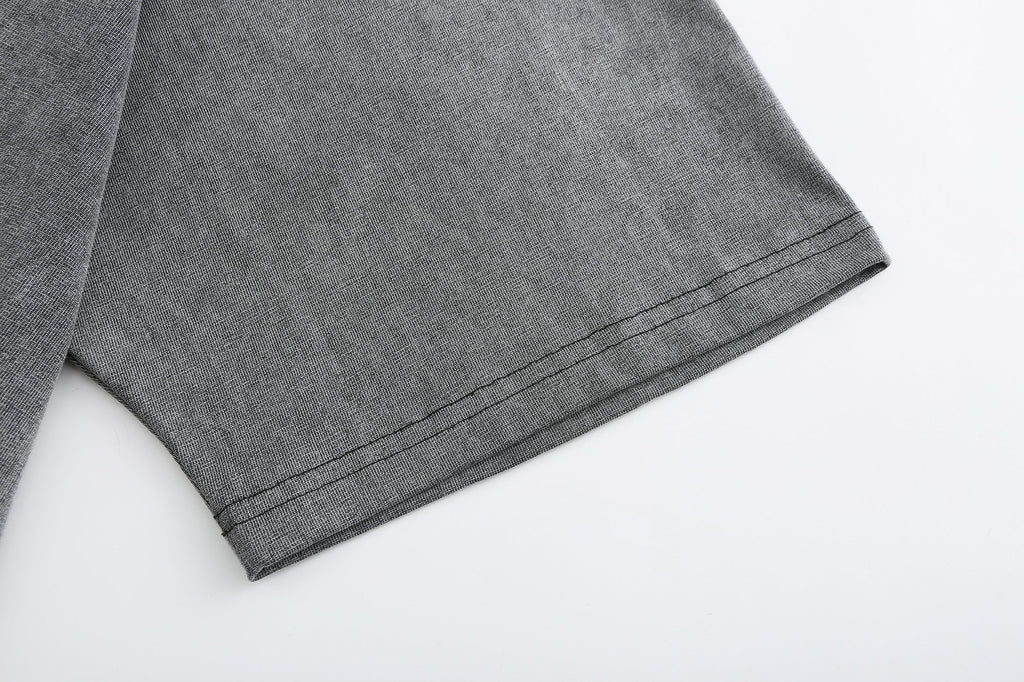 200GSM Vintage Snow Washed Tee - Gray Fabric, Stitching and Construction - Detail View