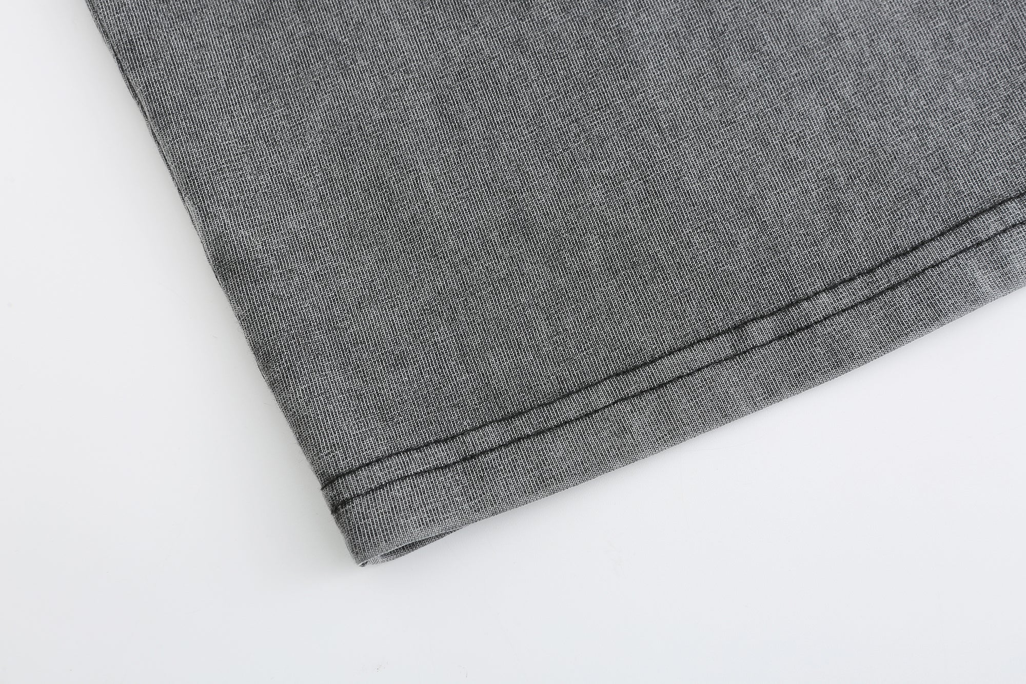 200GSM Vintage Snow Washed Tee - Gray Fabric, Stitching and Construction - Detail View