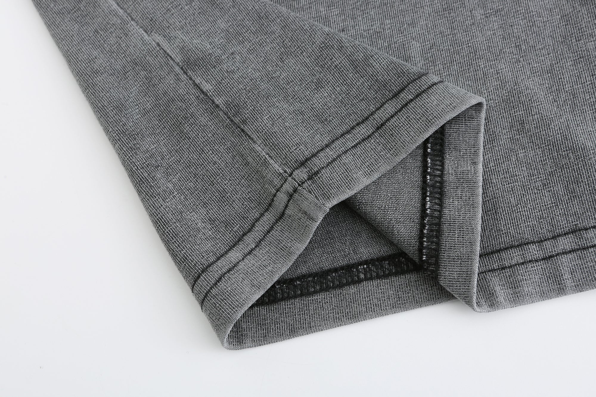 230GSM Vintage Snow Washed Tee - Gray Fabric, Stitching and Construction - Detail View